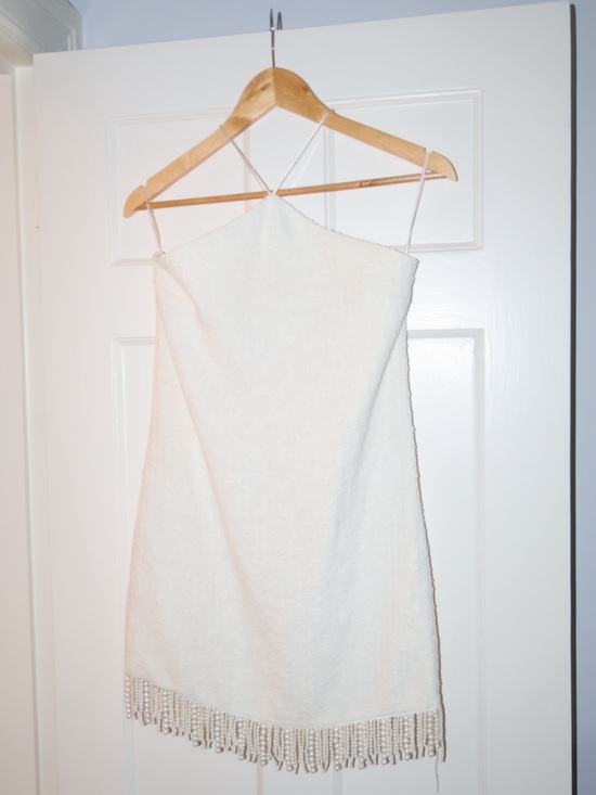 Mango Dresses & Skirts - Mango Ivory Beaded Fringe Halter Neck Dress